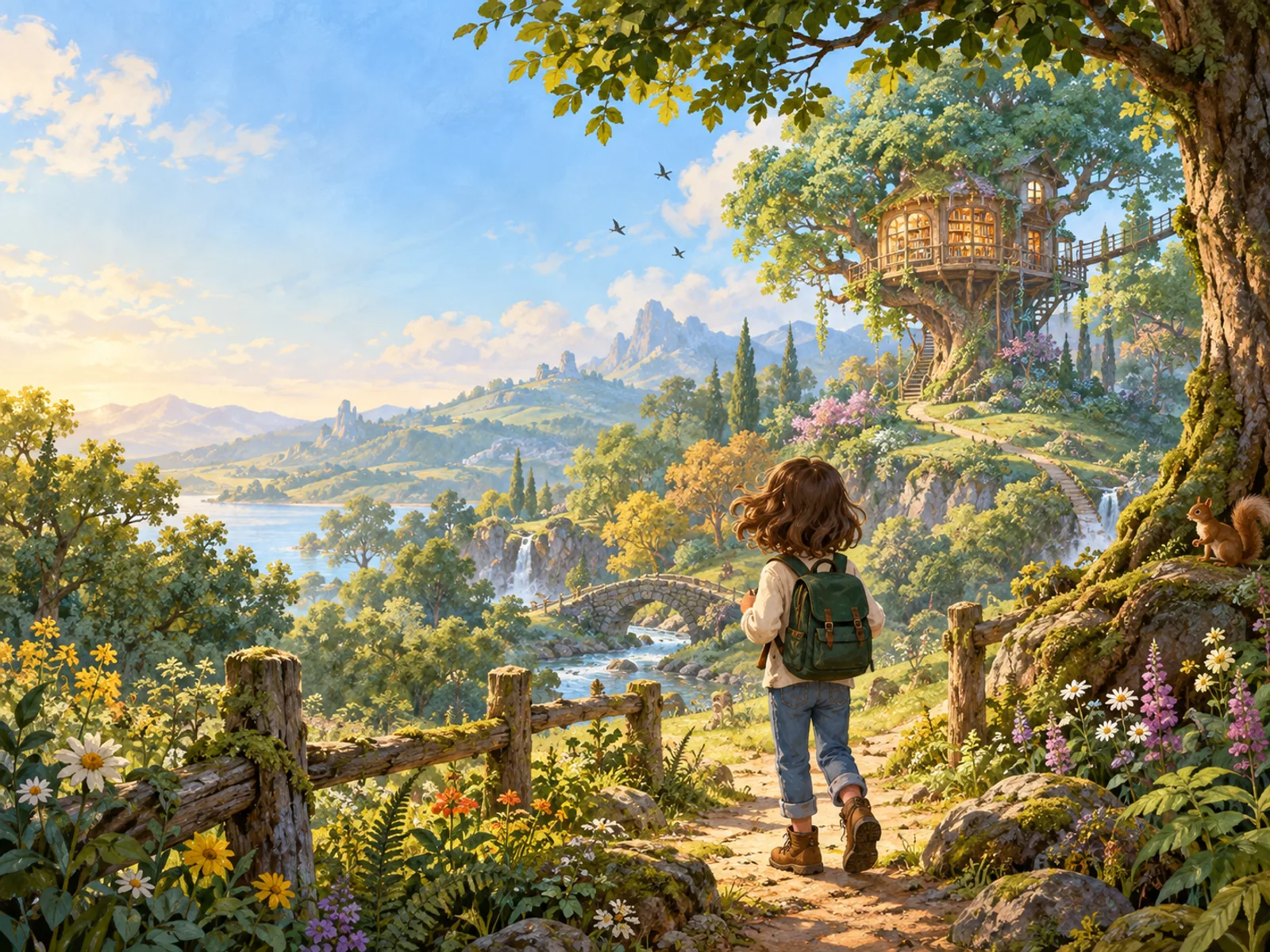 A young explorer following a path toward a woodland tree library